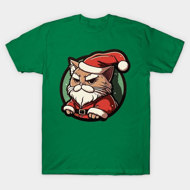 Grumpy Looking Santa Cat T-Shirt by Fantasy Cats Designs